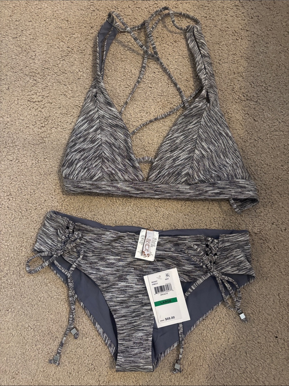 BECCA Gray Space-Dye Crisscross Triangle Bikini Set
